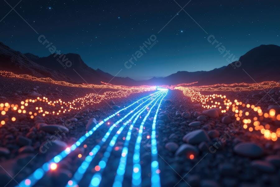 Foto Estradas Digitais Luzes Azuis Laranja Noturnas Tecnologia