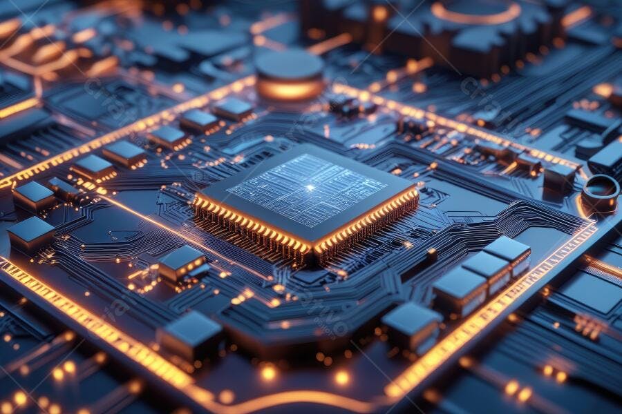 Foto Placa Mãe Processador Iluminação Dourada Tecnologia