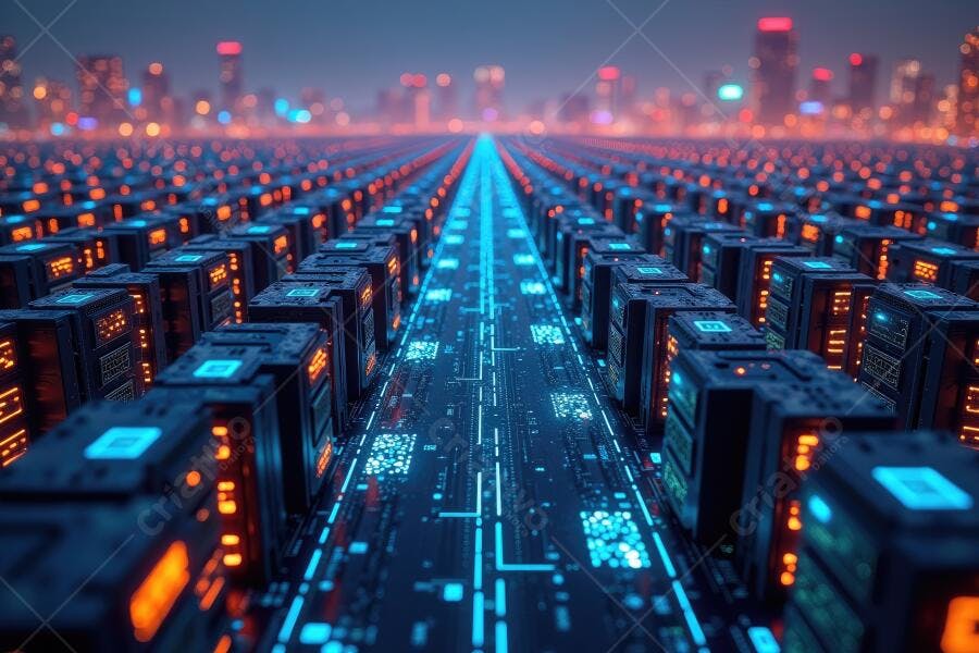 Foto Data Center Servidores Conectados Rede Global Cidades Iluminadas