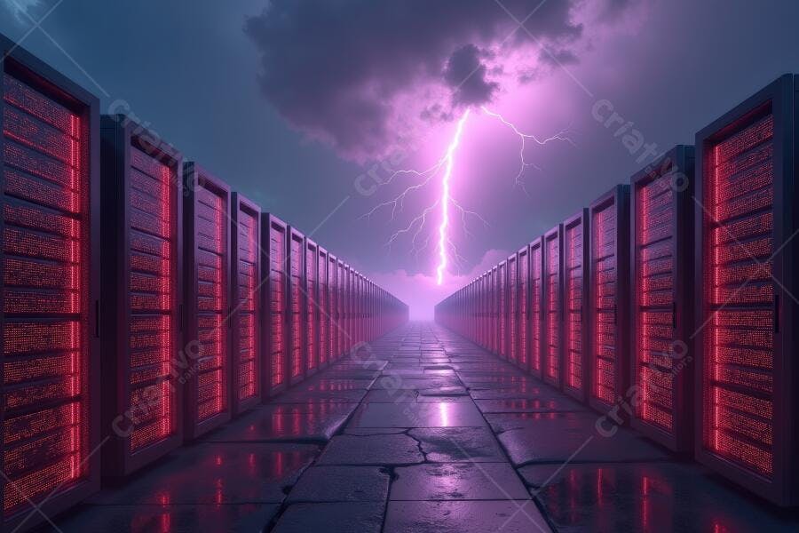 Foto Data Center Servidores Raio Tempestade Noturna