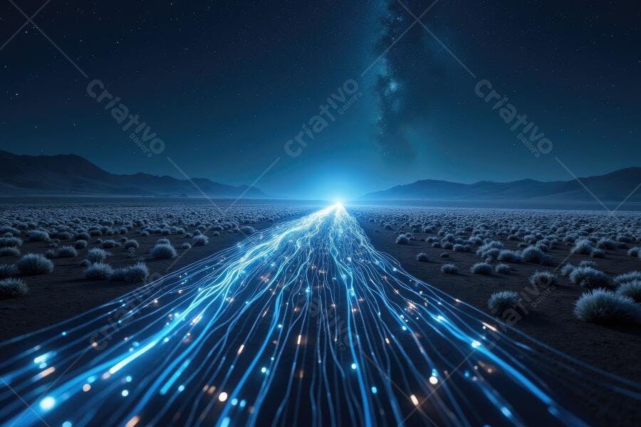 Foto Estrada Digital Luzes Azuis Noturnas Campo Aberto