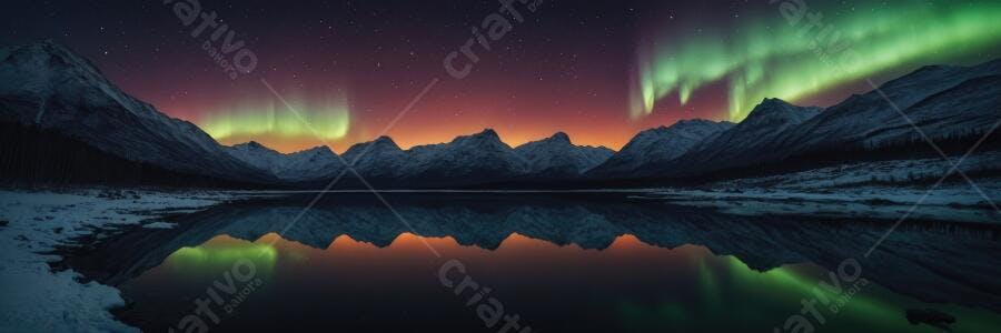 Foto Aurora Boreal Lago Montanhas Nevadas Noturno
