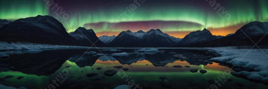 Foto Aurora Boreal Montanhas Nevadas Lago Refletindo Luzes
