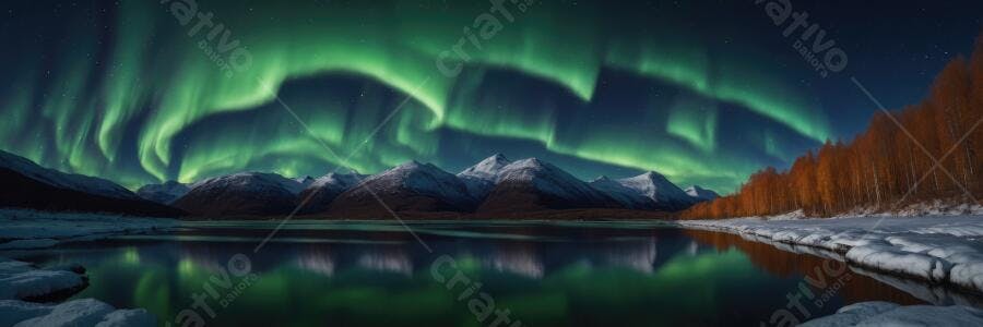 Foto Aurora Boreal Verde Refletida Lago Montanhas Nevadas