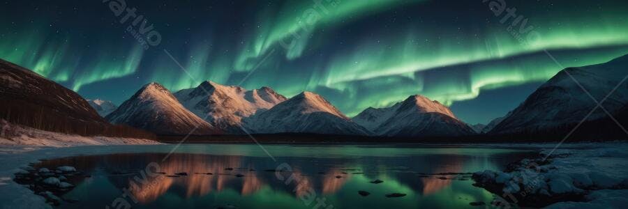 Foto Aurora Boreal Montanhas Nevadas Lago Refletindo Luzes