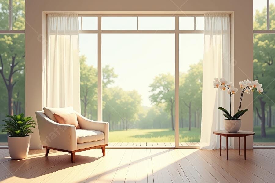 Foto Sala de Estar Moderna Janela Grande Vista Jardim