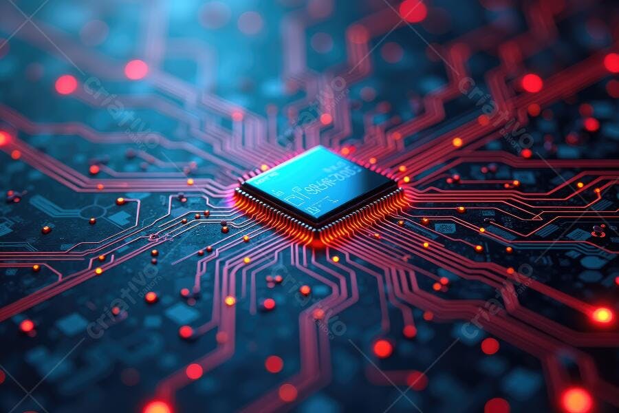 Foto Chip Processador Placa de Circuito Iluminação Neon