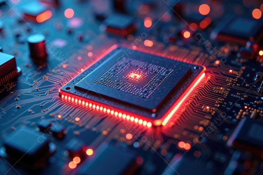 Foto Placa Mãe Processador Iluminado Tecnologia Hardware