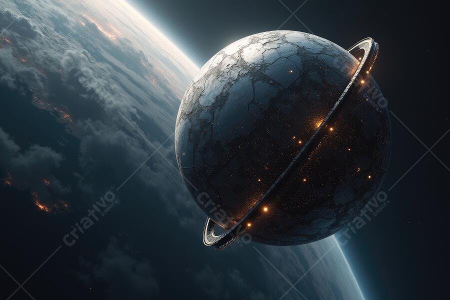 Foto Planeta Anel Brilhante Espaço Sideral Escuro