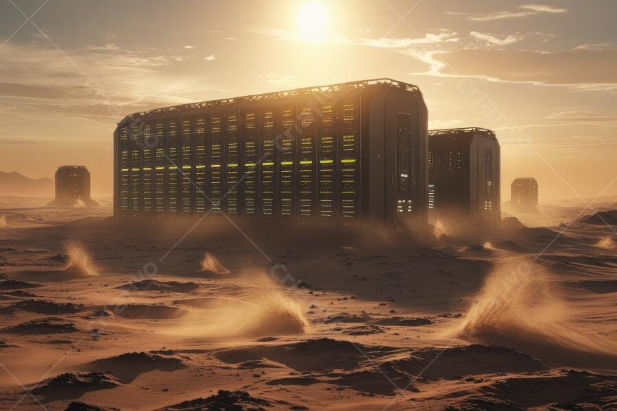 Foto Centro de Dados Futurista Deserto Pôr do Sol