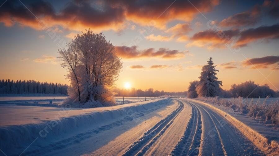 Foto Estrada Nevasca Pôr do Sol Inverno Paisagem