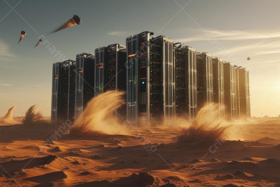 Foto Centro de Dados Futurista em Deserto Marciano Tecnologia