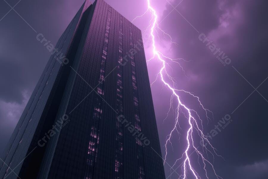 Foto Raio e Prédio Urbano Noite Tempestade Roxa