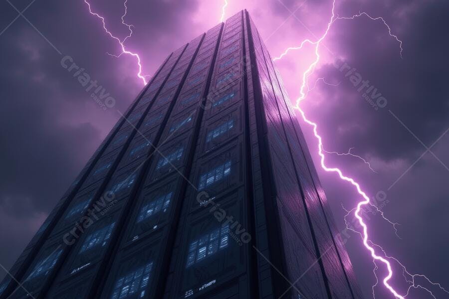 Foto Prédio Arranha-Céu Tempestade Raios Roxos Noturnos