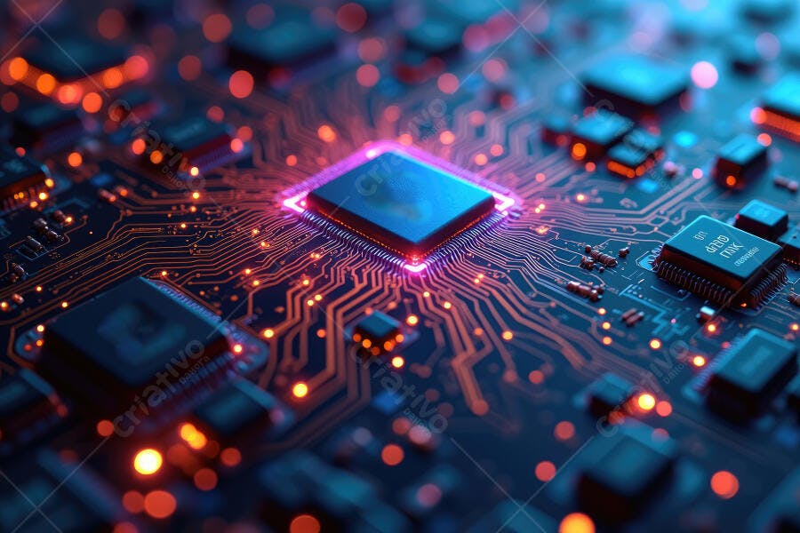 Foto Placa de Circuito Integrado com Chip Brilhante Tecnologia