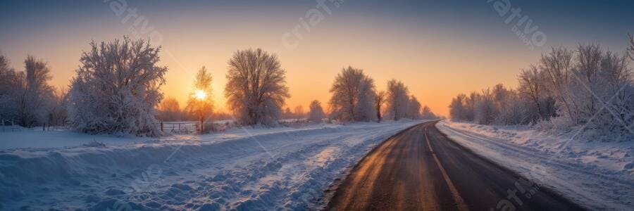 Foto Estrada Nevasca Inverno Amanhecer Paisagem Fria