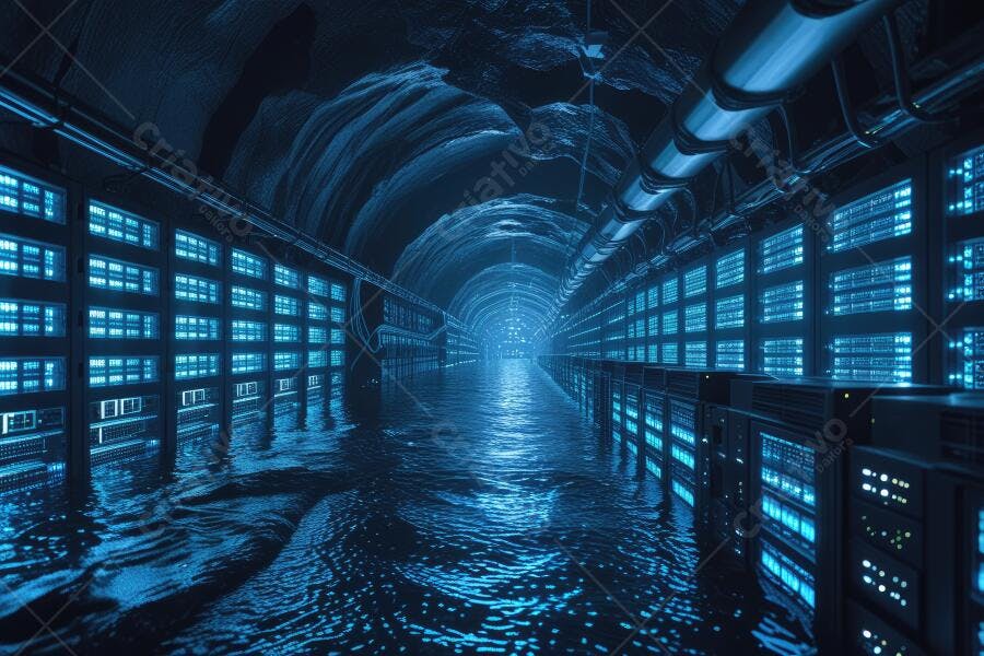 Foto Data Center Subaquático Servidores Azuis Tecnologia