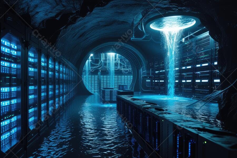 Foto Data Center Submerso Iluminação Azul Futurista