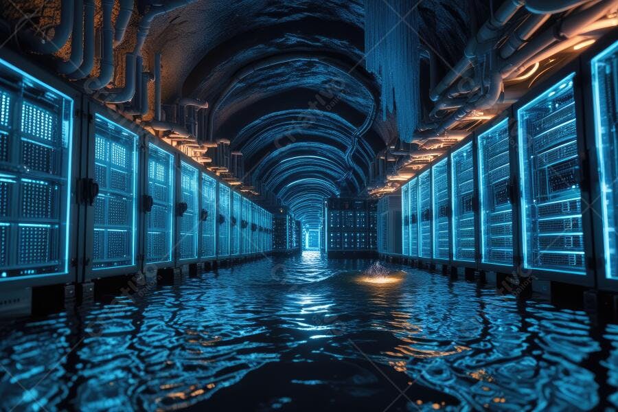 Foto Data Center Inundado Servidores Azuis Tecnologia