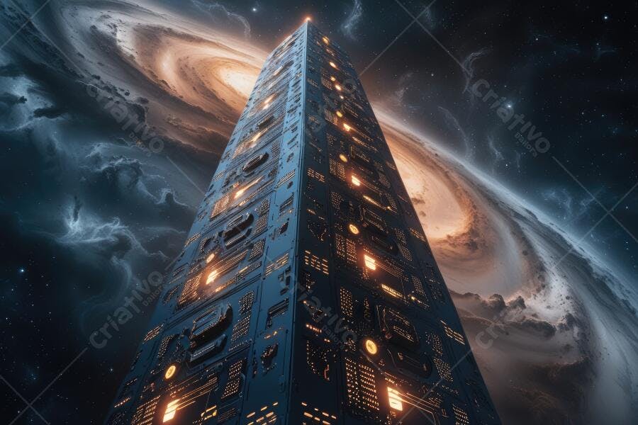 Foto Prédio Futurista Espacial Galáxia Estrelas Noite