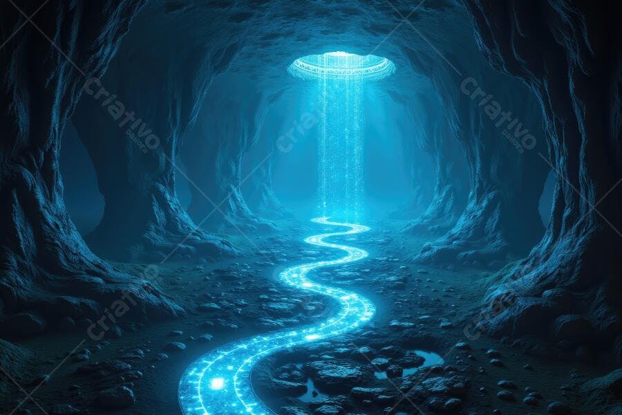 Foto OVNI Caverna Subterrânea Luz Azul Neon Abdução