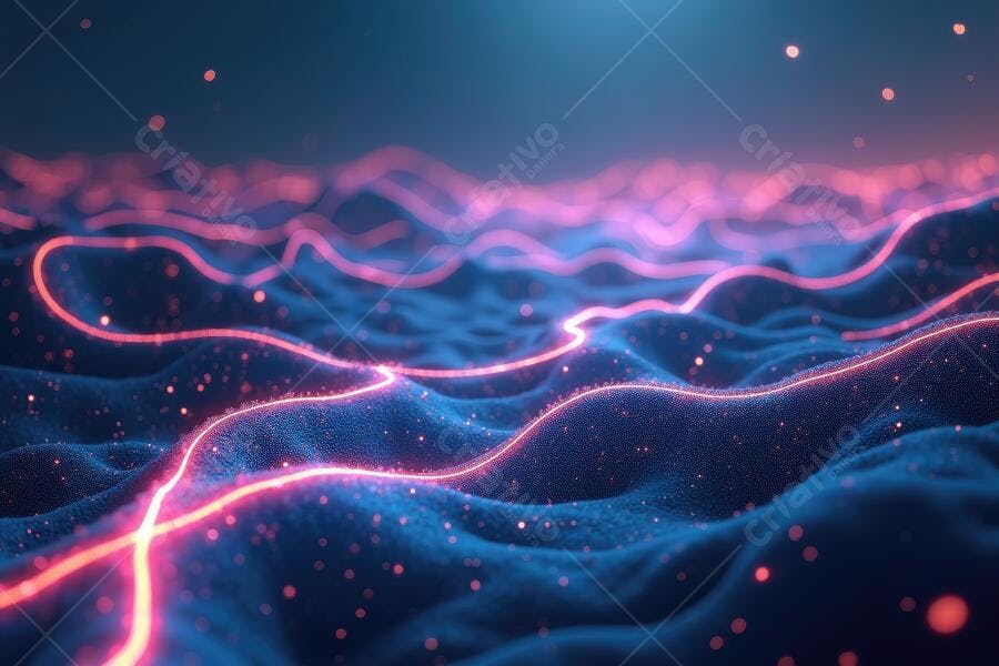 Foto Abstrata Linhas de Luz Neon Rosa Azul Escuro Digital