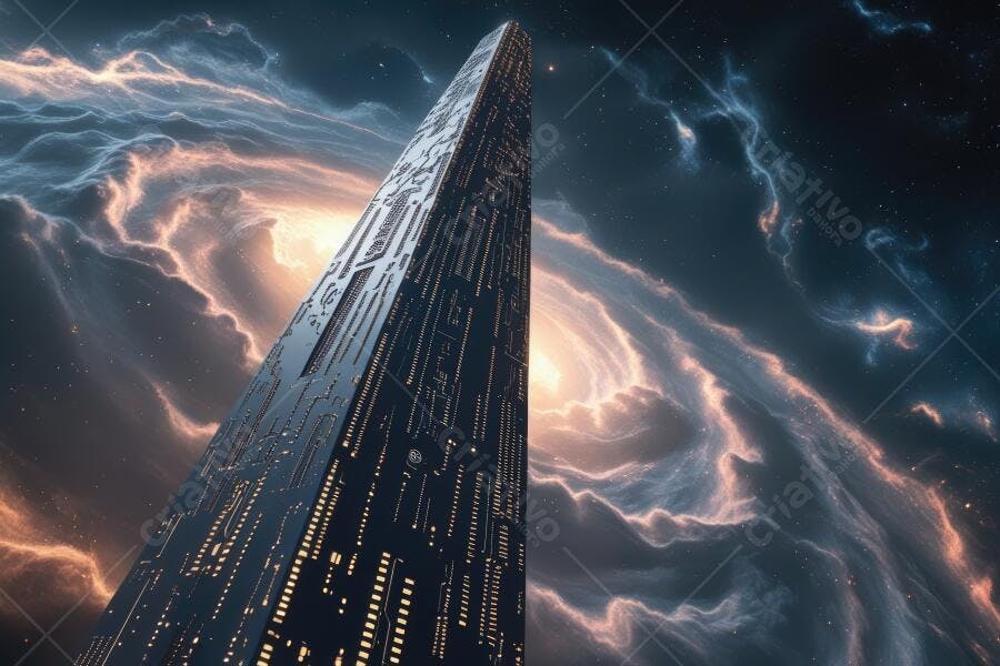 Foto Arranha-céu Futurista Espacial Nuvens Galáxia