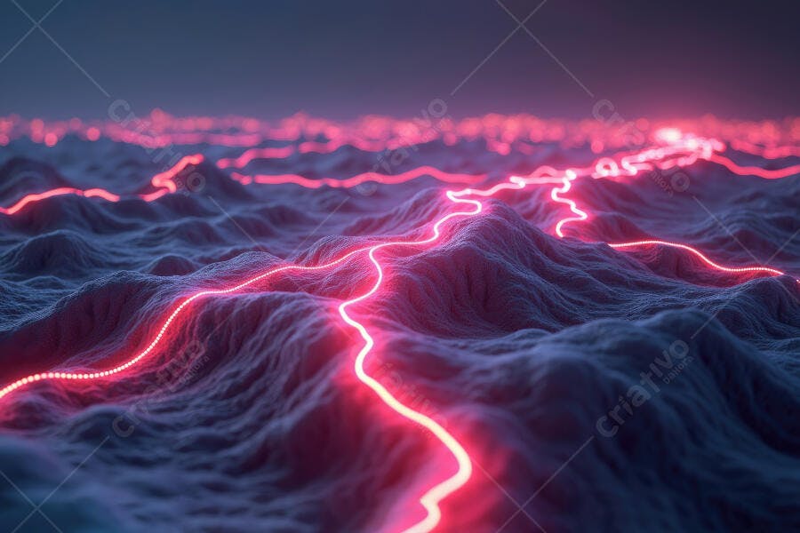 Foto Abstrata Linhas de Luz Neon Rosa em Montanhas Digitais