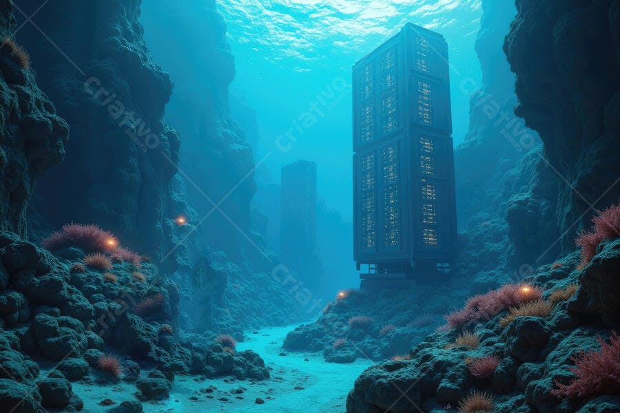 Foto Cidade Submersa Edifício Moderno Recifes de Coral Azul