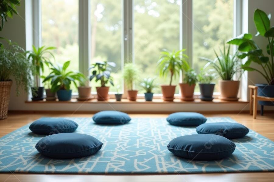 Foto Sala de Yoga Meditação com Almofadas e Plantas Naturais