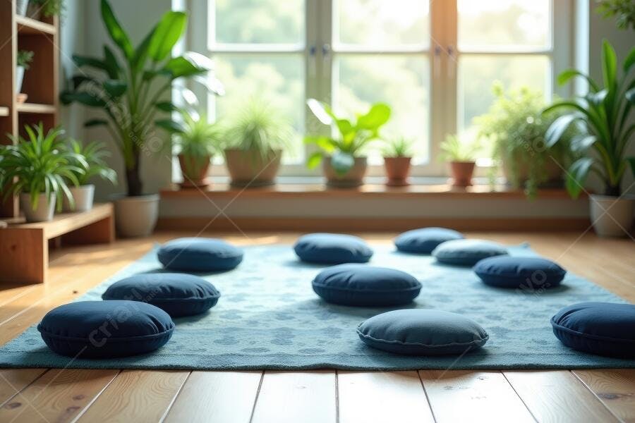 Foto Sala de Meditação Yoga com Almofadas e Plantas Naturais