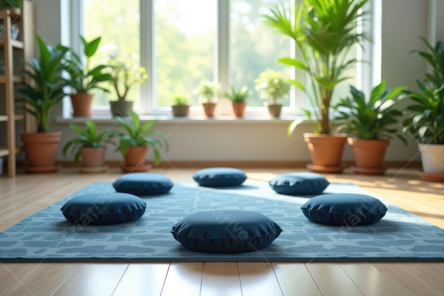 Foto Estúdio de Yoga Meditação com Almofadas e Plantas