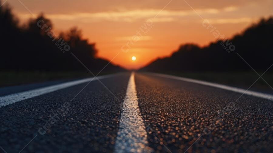 Foto Estrada Vazia Pôr do Sol Céu Laranja Dourado
