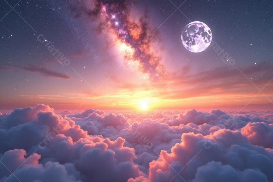 Foto Céu Estrelado Via Láctea Nascer do Sol Nuvens Rosa Roxa