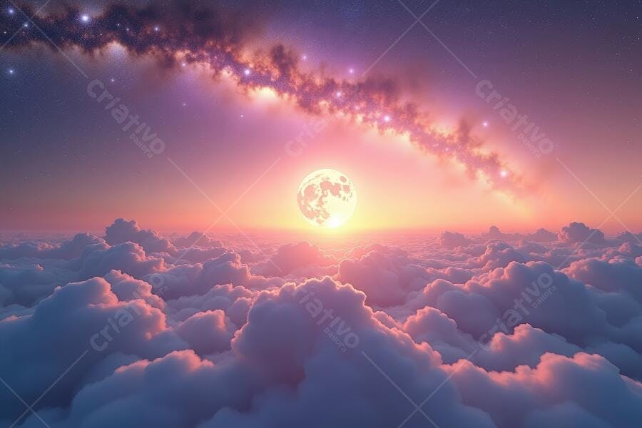 Foto Céu Estrelado Via Láctea Acima das Nuvens Lua Cheia