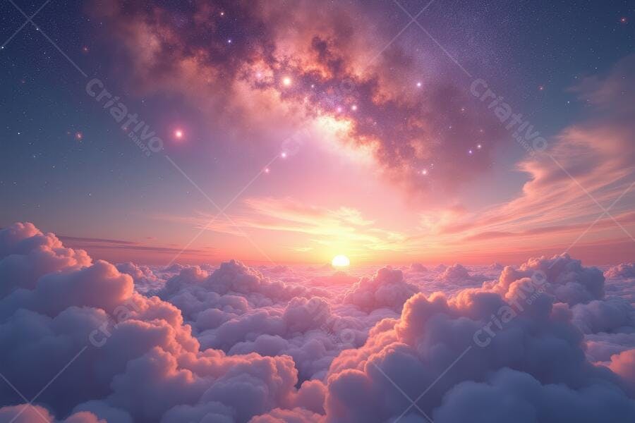 Foto Céu Estrelado Nuvens Rosa Pôr do Sol Fantasia