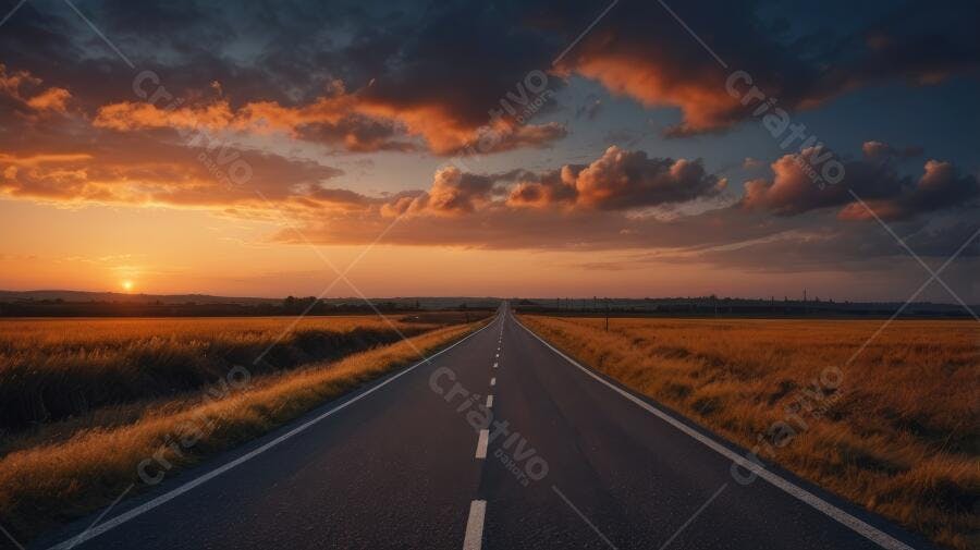Foto Estrada Vazia Pôr do Sol Campo Aberto Paisagem