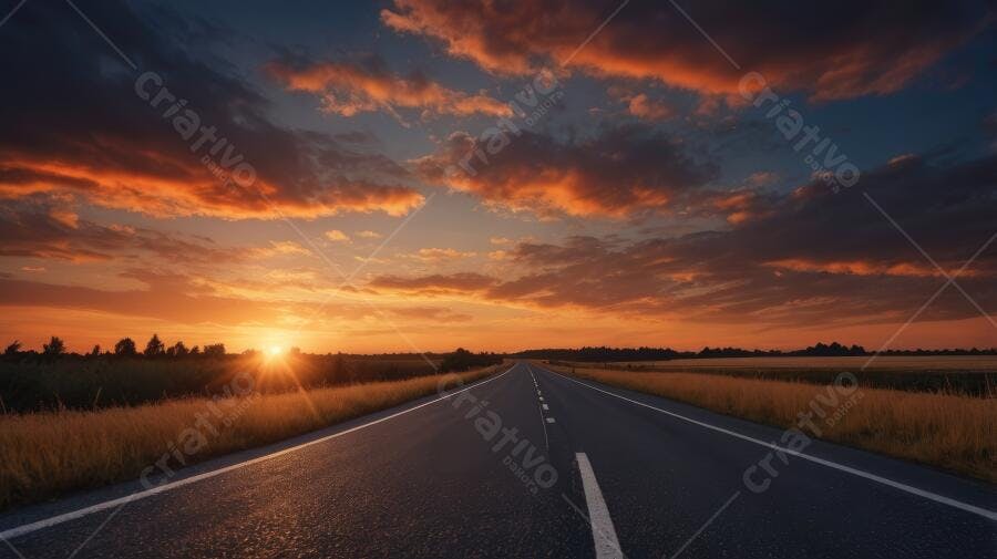 Foto Estrada Vazia Pôr do Sol Céu Laranja Dourado