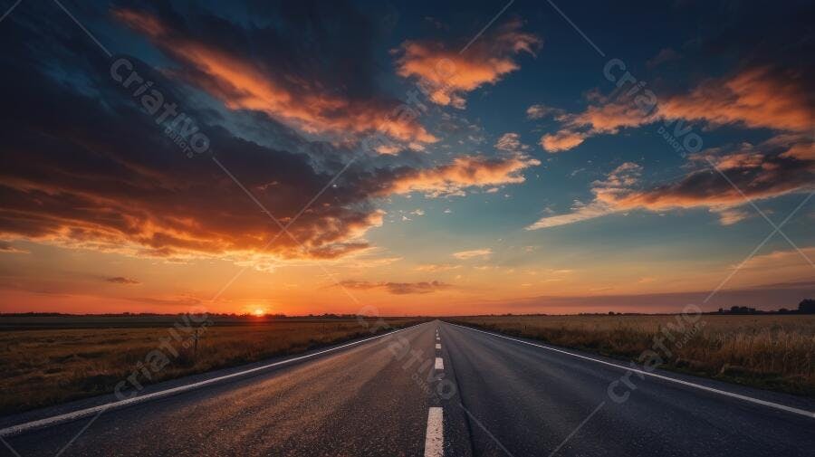 Foto Estrada Vazia Pôr do Sol Céu Laranja Dourado