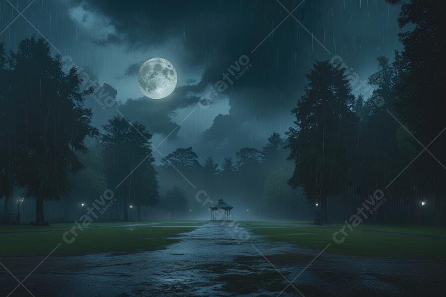 Foto Noite de Lua Cheia Floresta Chuvosa Mística Escura