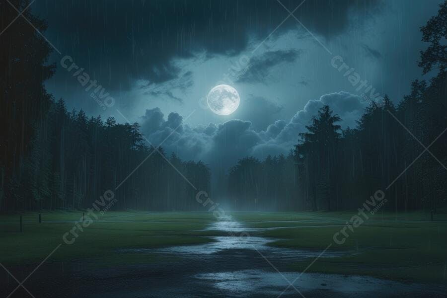 Foto Noite de Lua Cheia Floresta Campo Aberto Chuvoso