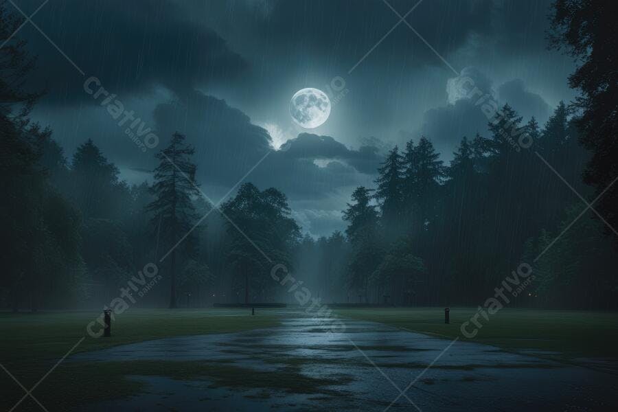 Foto Lua Cheia Floresta Sombria Noite Misteriosa