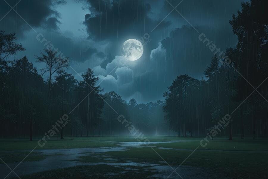 Foto Noite de Lua Cheia Floresta Escura Iluminada Luar