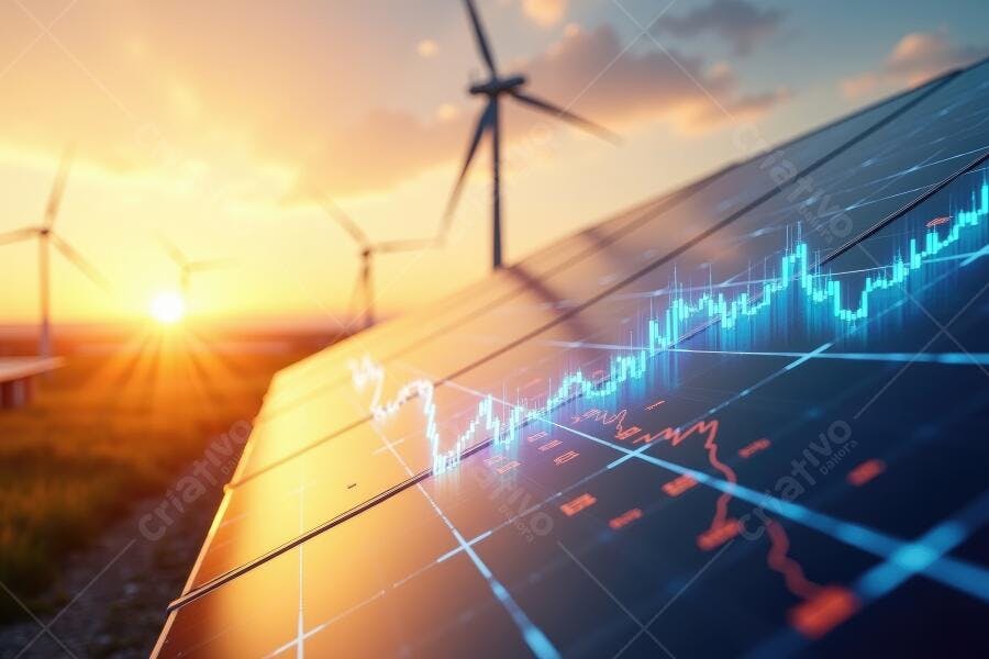 Foto Painel Solar Gráfico Financeiro Energia Renovável Pôr do Sol