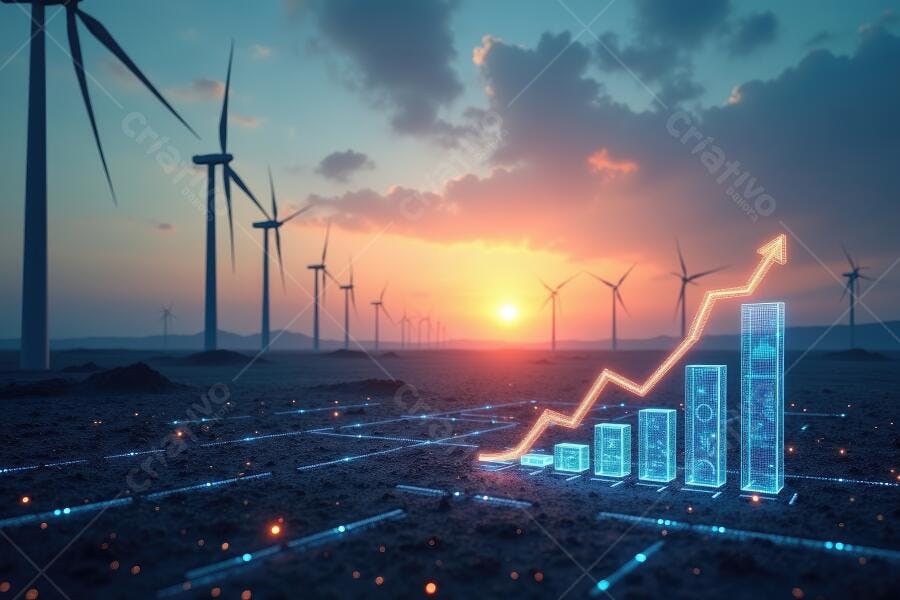 Foto Energia Eólica Gráfico Crescimento Sustentabilidade Pôr do Sol