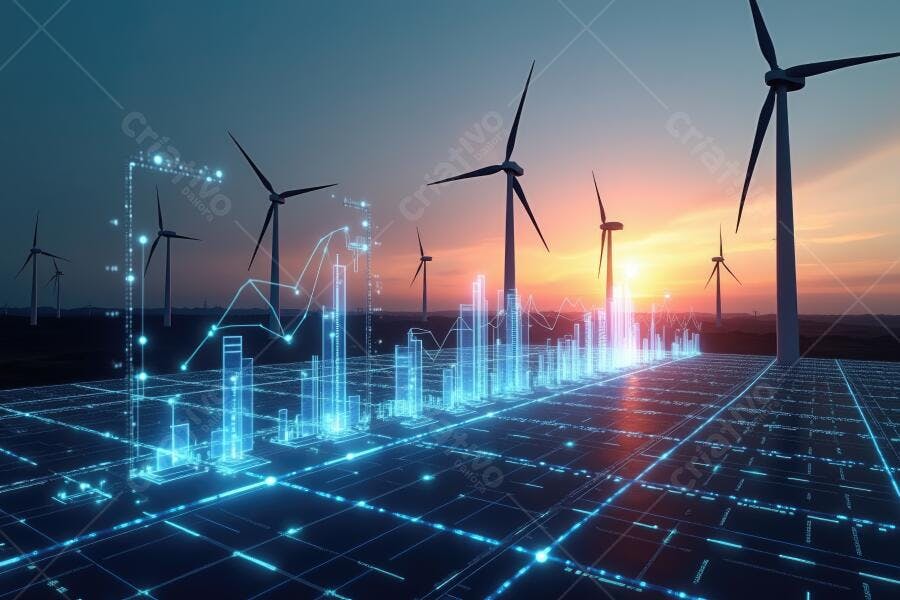 Foto Energia Eólica Gráfico Digital Crescimento Sustentável
