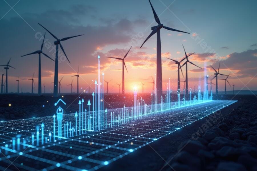 Foto Usina Eólica Digital com Gráficos Holográficos Energia Limpa