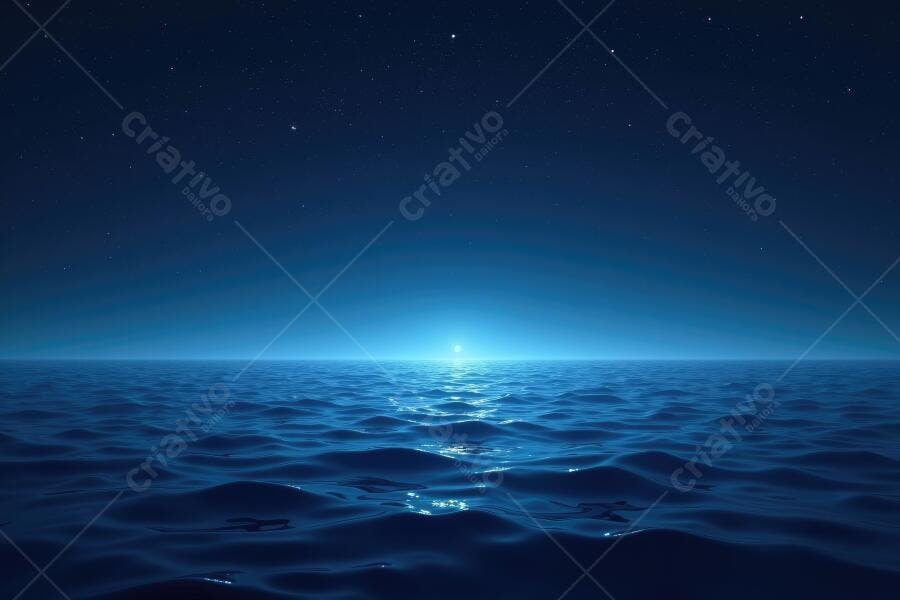Foto Oceano Noturno Luz Brilhante Horizonte Estrelas