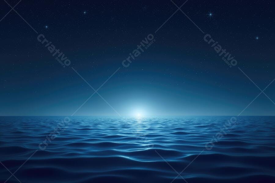 Foto Oceano Noturno Estrelado com Luz no Horizonte
