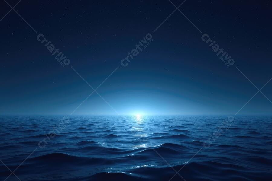 Foto Oceano Noturno Lua Cheia Reflexo Água Azul Escuro